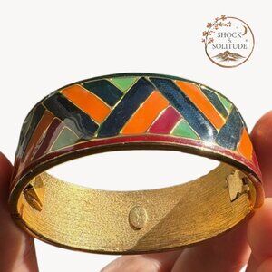 Vintage YSL Yves Saint Laurent Enamel Mosaic Hinged Cuff (c. 1970s–80s)✨